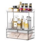  2 Pack Makeup Organizer Countertop - Stackable Design 14 5  2 Drawers Clear
