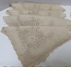 Vtg 14 Piece Embroidered Linen Table Setting Napkins Placemats Drinkmats Cream