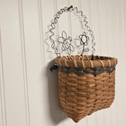 Vintage Wicker Wall Hanging Basket Wire Handle  Bee  And Flower