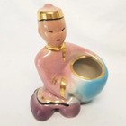 2 Vintage Mcm Mid Century Planters W Gold Trim  Asian Man   Woman  Succulents