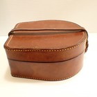 Vintage Leather Horseshoe Collar Box  Red Interior - Antique