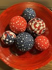 6 Patriotic Stars   Stripes Rag Balls Farmhouse Decor Bowl Basket Fillers new