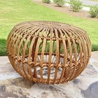 Vintage Rattan Ottoman Round Wicker With Small Feet 22    Boho Coastal Decor