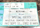 Nirvana Concert Ticket Stub September 11  1992 Seattle Center Coliseum Nevermind
