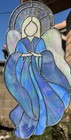 Vtg Handcrafted Stain Glass Suncatcher Angel Iridescent Blue White Etched Glass