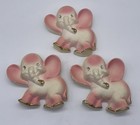 Vintage Favor Ware Pink Elephant Trio Wall Decor Nursery Retro Decor Set Of 3