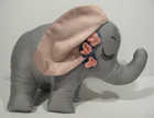 Vtg Elephant Ellie Stuffed Animal Plush Grey pink Embroidered Eye 1940s Handmade