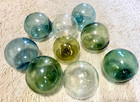 Rare Small Antique Japanese Glass Fishing Floats Set Of 8     Hand-blown W  Kanji