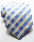 New Classic Checks Blue White Jacquard Woven 100  Silk Men s Tie Necktie