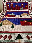 Vintage Home Sewn Quilted Christmas Patchwork Throw Quilt Snow Geometric 52 x47 