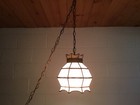 Antique Vtg Leaded Marbled Cream Colored Glass Swag Light Fixture Chandelier 