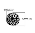 10 Antiqued Tibetan Silver 10mm Hollow Filigree Round Spacer Beads