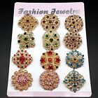 Lot 24 Pc Mixed Vintage Style Golden Rhinestone Crystal Brooch Pin Diy Bouquet 