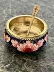Russian Sterling Silver Enamel Open Salt And Spoon 