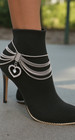 Women Silver Metal Chain Boot Bracelet Shoe Anklet Bling Heart Charm Set 2pcs