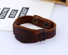 Men  Women Vintage Hexagon Brown Genuine Leather Wristband  Leather Bracelet