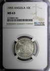Angola Portuguese Colony Silver 1955 10 Escudos Ngc Ms63 Km  73  001 
