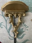 Vintage Hollywood Regency Gold Wall Sconces Pair Ornate Shelves W plate Groove