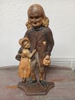 Antique Vintage Cast Iron Father   Daughter Doorstop Original Paint