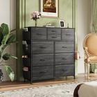 Wlive Dresser For Bedroom With 10 Drawers  Charcoal Black Wood Grain Print 