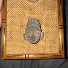 Framed Miniature Tribal Mask Wall Art 3 Faces Burlap Backing Wood Frame