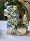 Pair Of Vintage Green Foo Dogs Porcelain Ceramic Statue Figurines 5 1 2  Tall