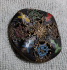 Large Vintage Antique Metal Filigree Pierced Painted Button