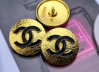 6pcs Stamped Chanel Cc  Gold   Black Round Button 18mm