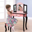 Pretend Play Kids Vanity Table And Chair Set With Mirror Makeup Dressing Gift