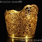 5 6 ancient China Dynasty Bronze 24k Gold Gilt Dragon Statue Crown Hat Cap
