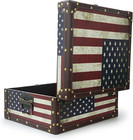 Large Wooden Decorative Storage Trunk - Vintage American Flag Memory Treasure Ch