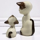 Vintage Collectible Siamese Cat Ceramic Figurines  Signed Mcm Cream Brown