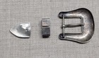 Vintage Sterling Silver Belt Buckle Set 3pc Cowboy Western Antique Engraved