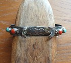 Vintage Navajo Marie Dale Sterling Silver Signed Turquoise Coral Watchband Cuff 