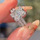 3 00 Ct Radiant Cut Moissanite Ring Set Engagement And Wedding Band 925 Silver