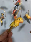 Vintage Wooden Parrot Mobile 11 Hand Carved And Hand Painted Rattan Top 1980s
