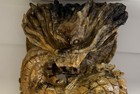 Chinese Handmade Dragon Figurine Brown Carved Mythological Statue