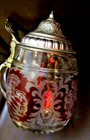 Rare Antique Orig   bmi Biersiepf  German Pattern Glass Pewter Lidded Beer Stein