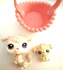 Littlest Pet Shop 2628 Lps White Pale Cutest Pets Baby Poodle Mom  390   Basket