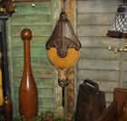 Primitive Vtg Style 4  Wood Hay Barn Tin Pulley Block W  Cast Iron Hook Decor