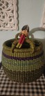 Bolga Market Basket Style Hand Woven Multicolor With Leather Wrapped Handle 8   