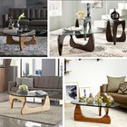 Noguchi Style Coffee Table Solid Wood Base 0 8in Thick Clear Triangle Glass Top