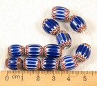 12 Old Venetian Six Layer Blue Chevron Glass African Trade Beads A