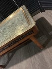 Vintage Brass Engraved Coffee Table Middle Eastern Tray Top Carved Wood Base Mcm