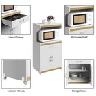 White And Oak Wood Microwave Cart With Storage-rolling Cabinet With Doors  And