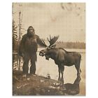 Vintage Bigfoot Sasquatch Moose Photography Art Print Deer Hunting Cabin Artwork
