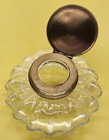 Vintage Antique Glass Inkwell With Brass Hinged Lid Compressed Fluted Glass Body