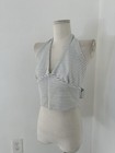 Vintage One Size 1970s Hippy Halter Top White And Blue