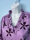 Authentic Vintage 1970s Graff Secretary Blouse - Purple Flowers Ruffle Size L xl