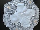 Antique  Linens- Circa 1930  Round Cloth With Petit Point  Lace